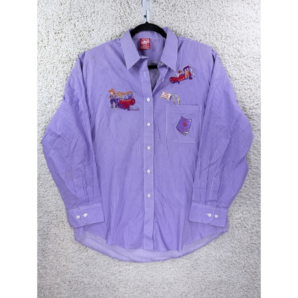 Red Hat Society Button Down Shirt Women‎ Large Purple Gingham Embroidered Travel